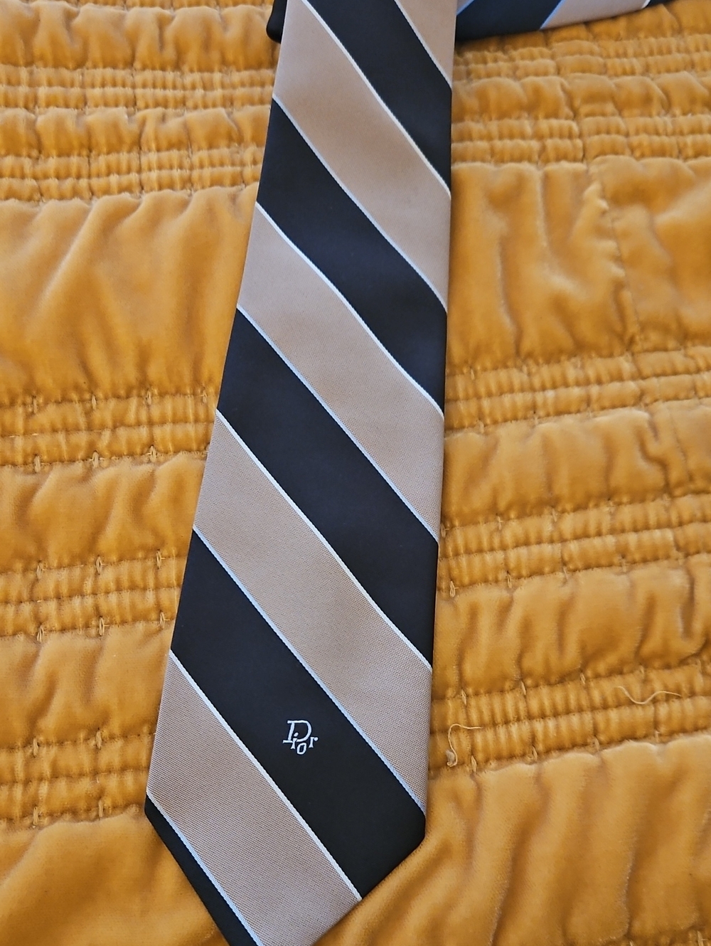 Dior Striped Silk Tie in Black and Beige